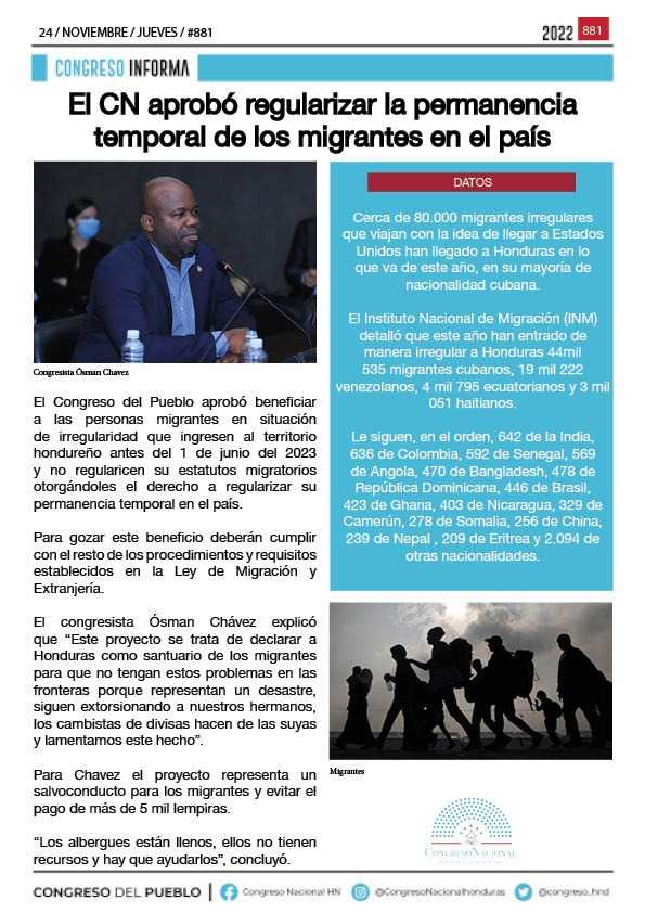 El CN aprobó regularizar la permanencia temporal de los migrantes en el país